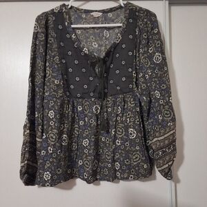 Lucky Brand Floral Top Long Sleeve Size XL .